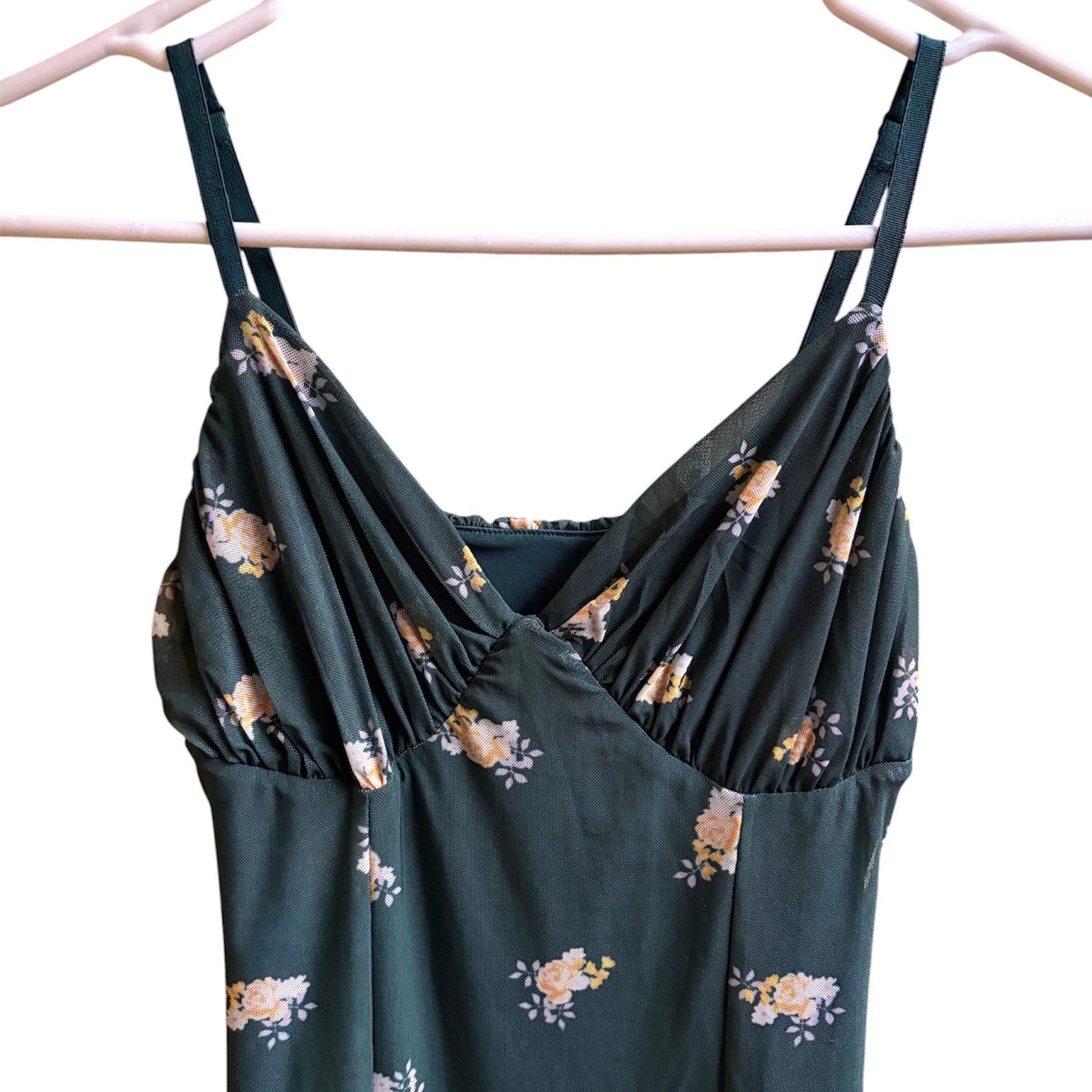 Urban Outfitters Dark Green Floral Mesh Slip Midi Dress Small - photo 2