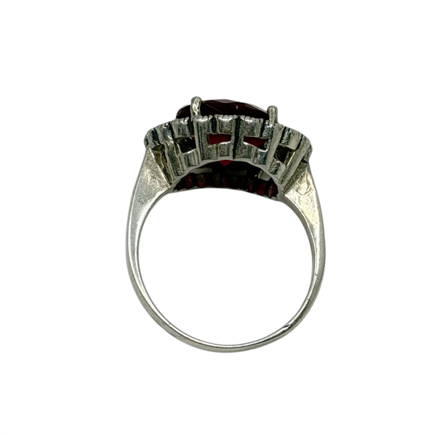 Vintage sterling silver synthetic ruby & marcasite ring - photo 4