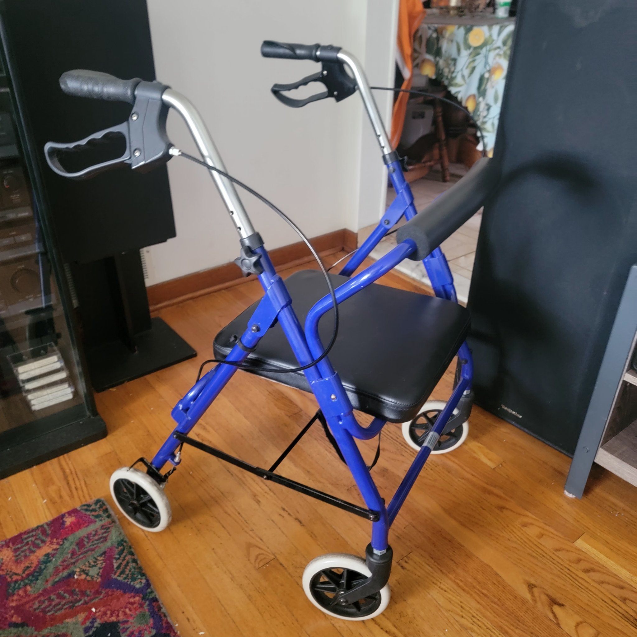 Duro-Med rollator walker with seat, folding, blue