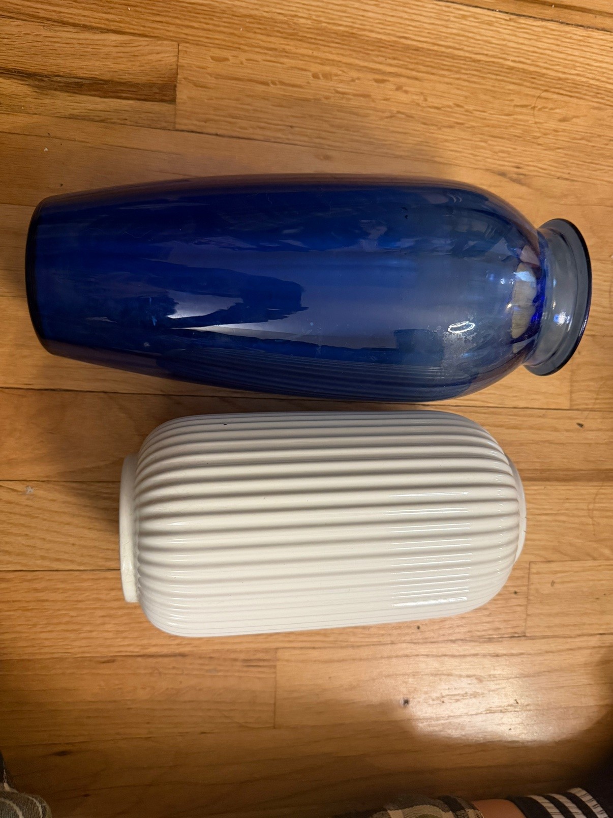 Two Vases-White Ribbed Ceramic + Cobalt Blue Glass-$10 for Both - photo 2