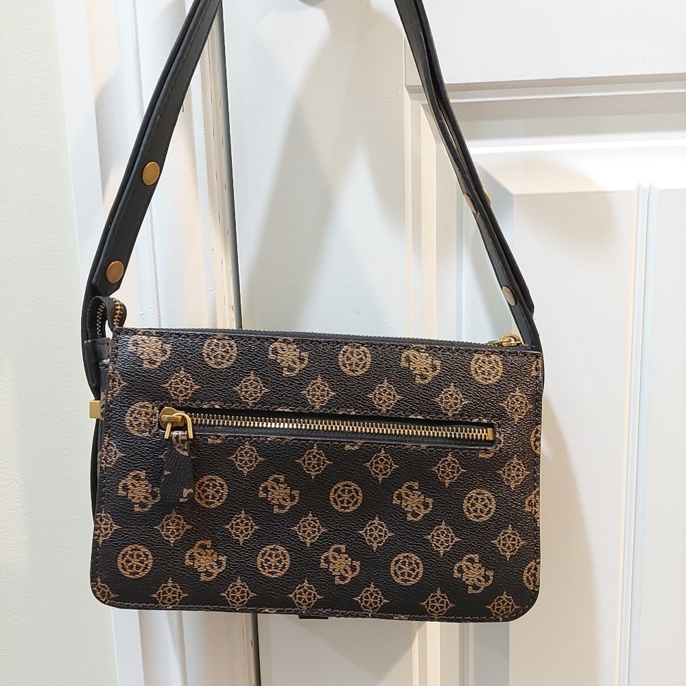 Guess Hensely Brown Logo Shoulder Bag Womens OS Like New - photo 5