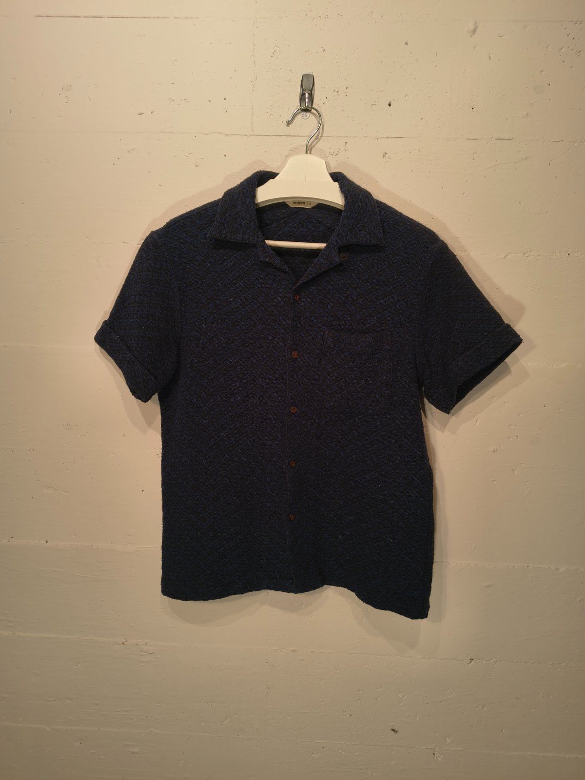3sixteen Textured Navy Short Sleeve Camp Collar Shirt Size S