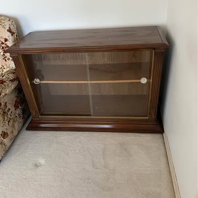 Vintage Wood Media Cabinet with Sliding Glass Doors