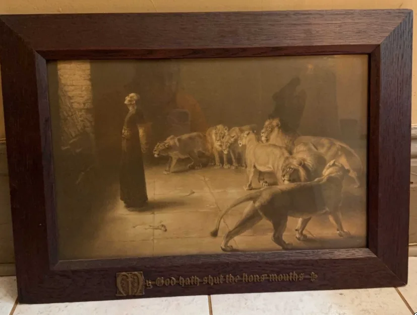 Antique Late 19th-Century Framed Print –Daniel in the Lions’ Den