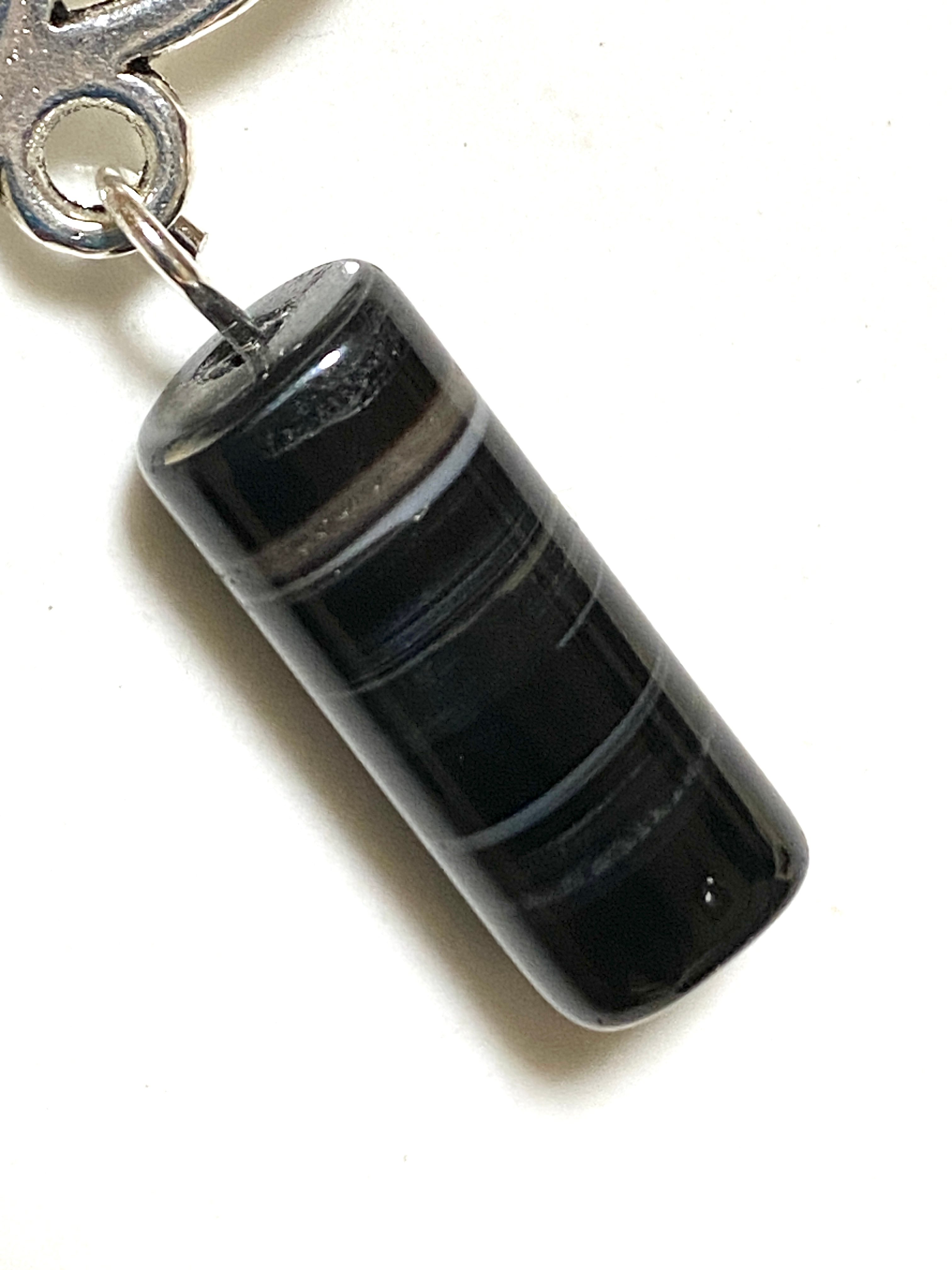 Dark Agate Triqueta Earrings, Sterling Silver Hook - photo 3