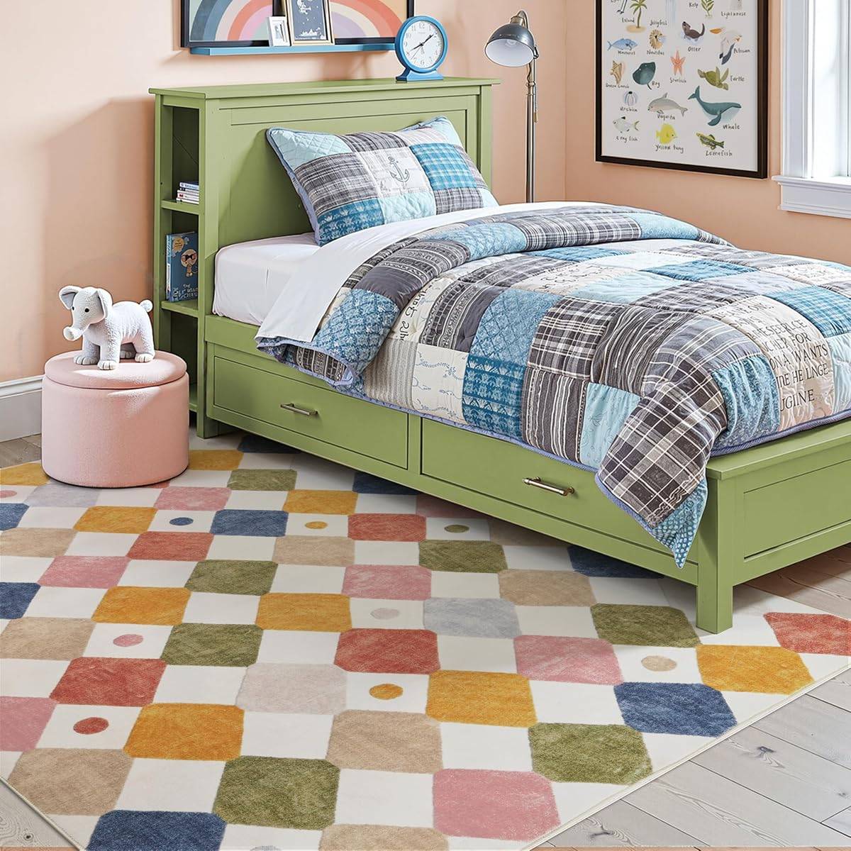 5x7 Nursery Rug Washable Kids Colorful