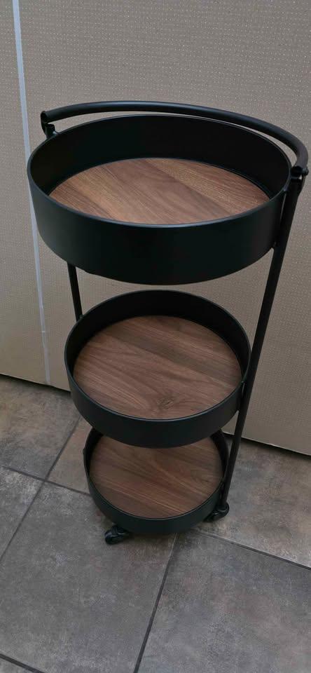 3-Tier Rolling Utility Cart with Wood Shelves