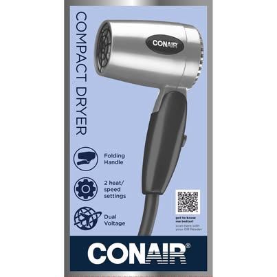 1600W Mid-Size Hair Dryer 2 Heat Speed Settings Dual Voltage