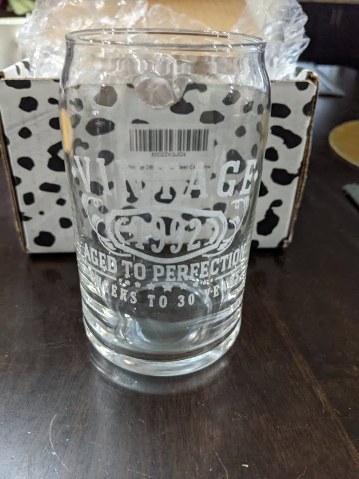 Vintage 1992 Etched 16oz Beer Glass - Aged to Perfection,