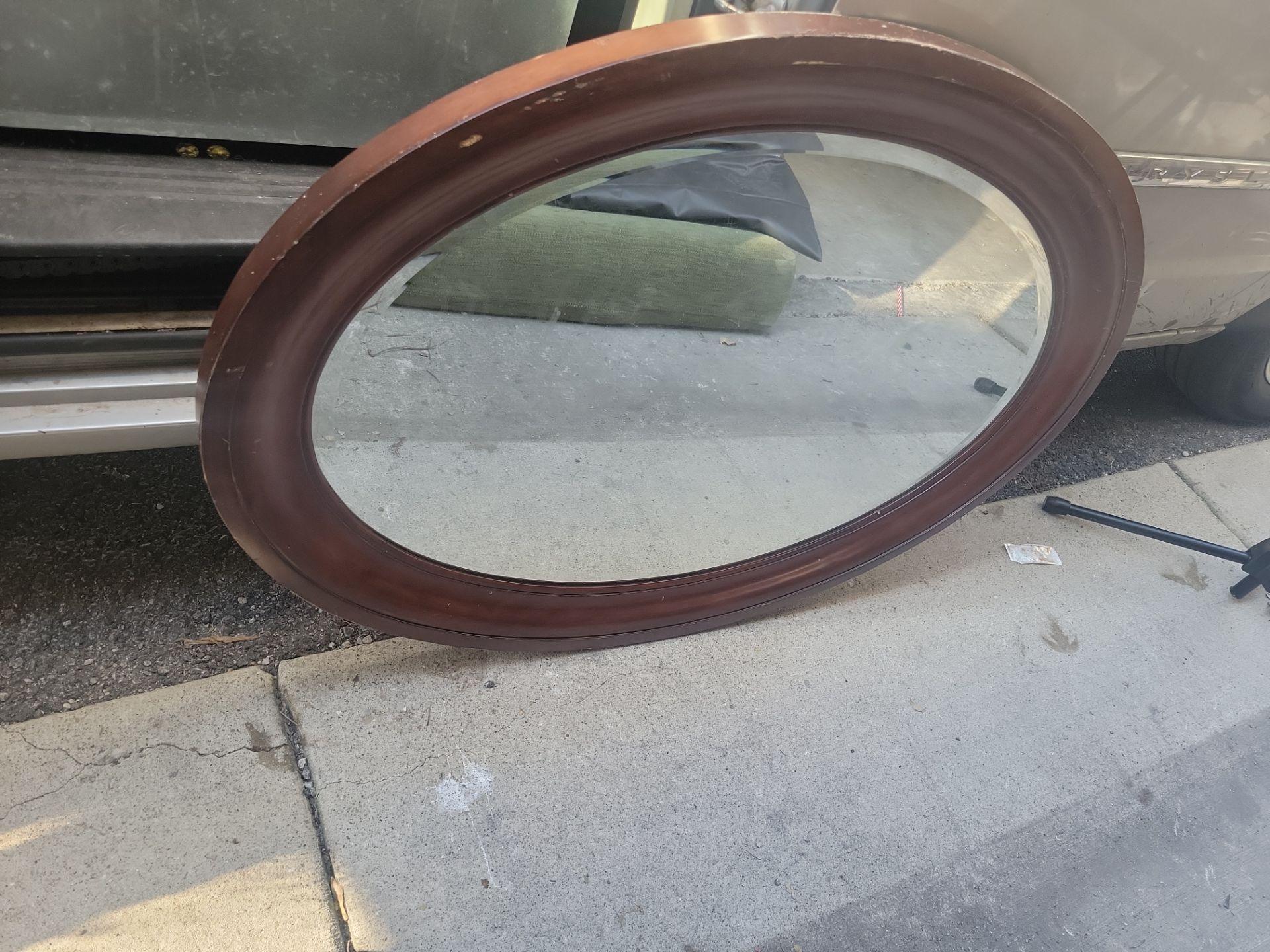 Oval Wall Mirror with Wood Frame