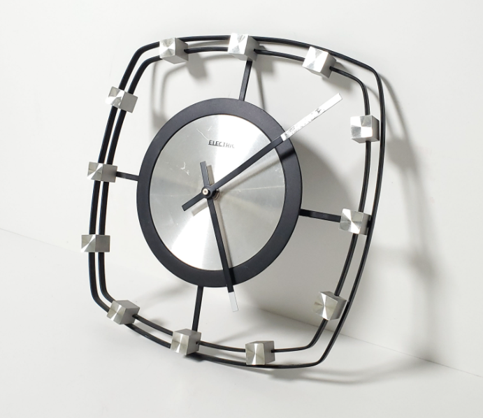 Vintage 1960s Mid-Century Modern Kienzle Iron Cube Wall Clock - photo 3