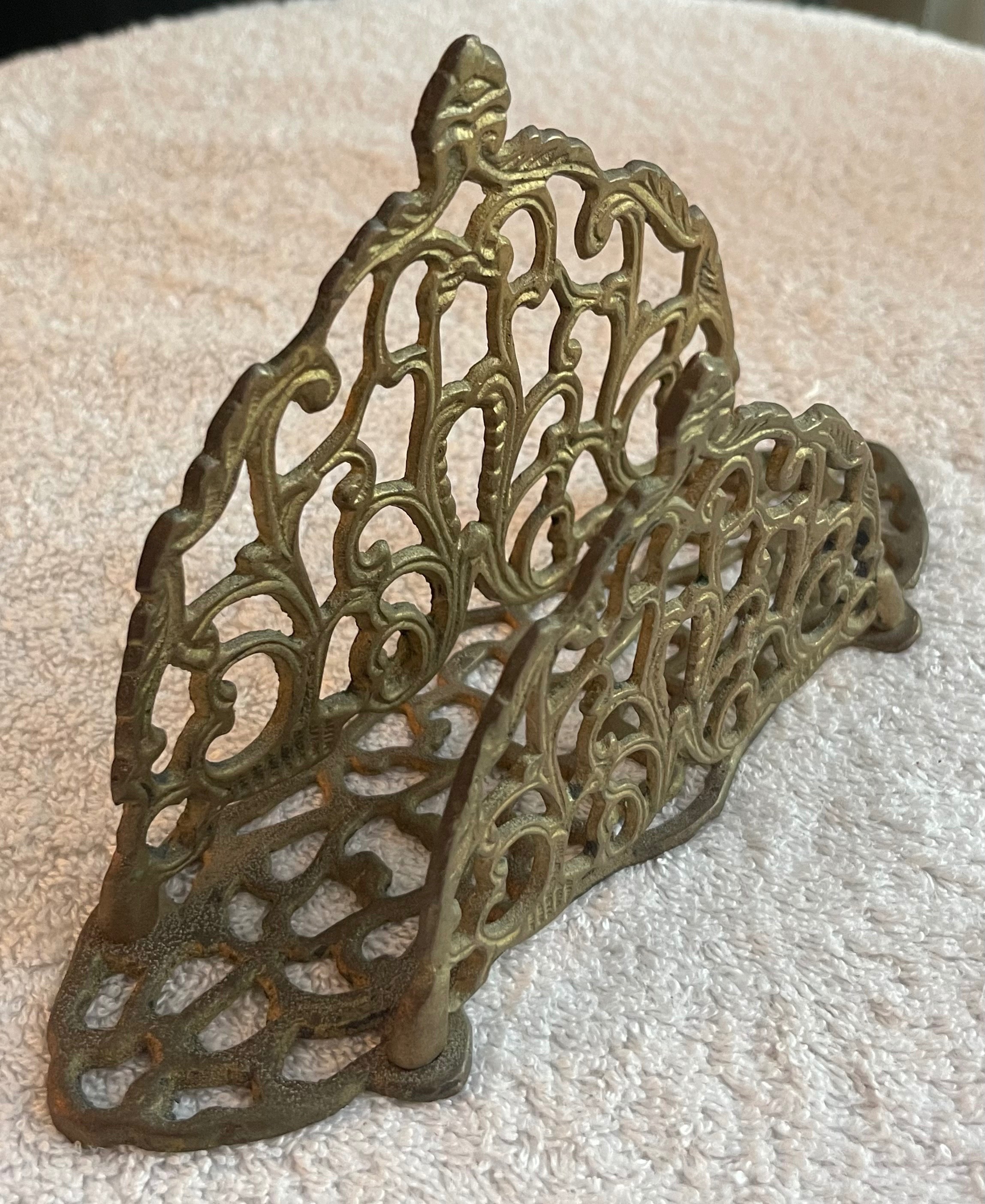 Vintage Ornate Solid Brass Napkin Holder / Letter Rack - photo 4