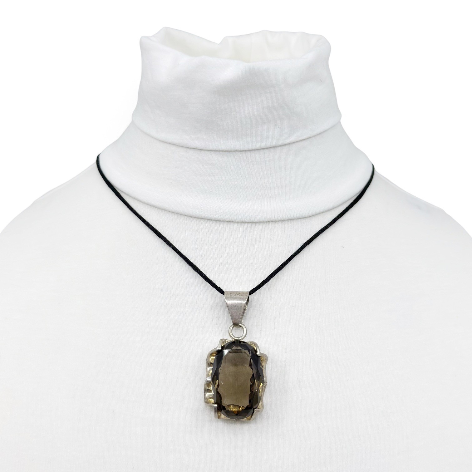 Oversized Mexican sterling silver smoky Quartz pendant - GM1079 - photo 3