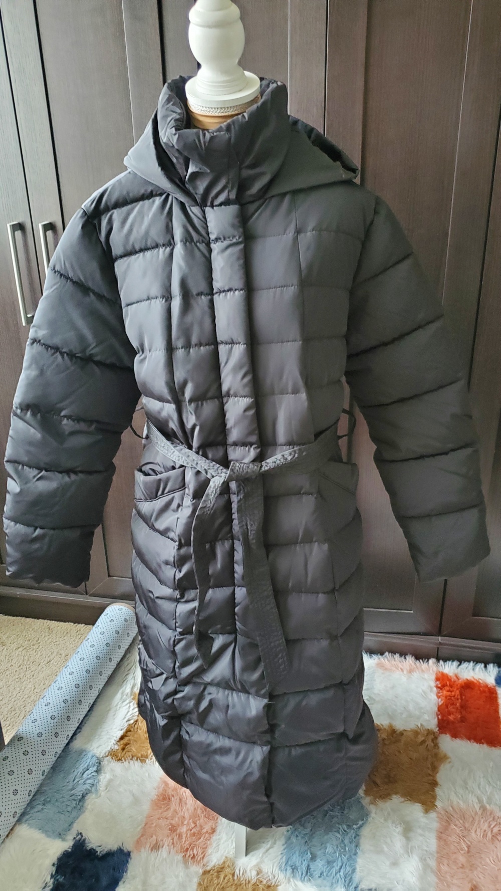 Black Long Puffer Coat with Hood