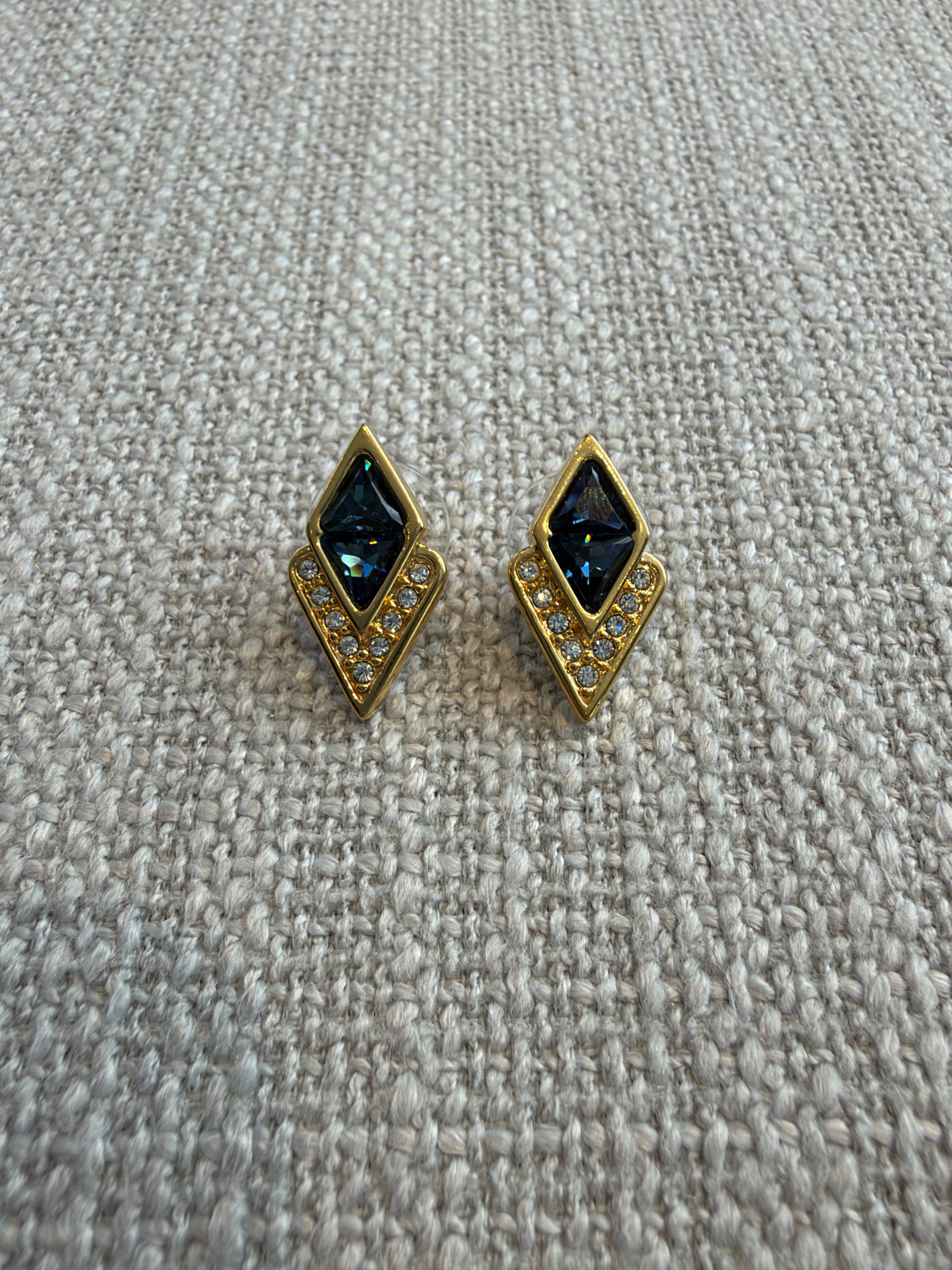 Vintage SAL Swarovski Blue Crystal Gold-Tone Earrings