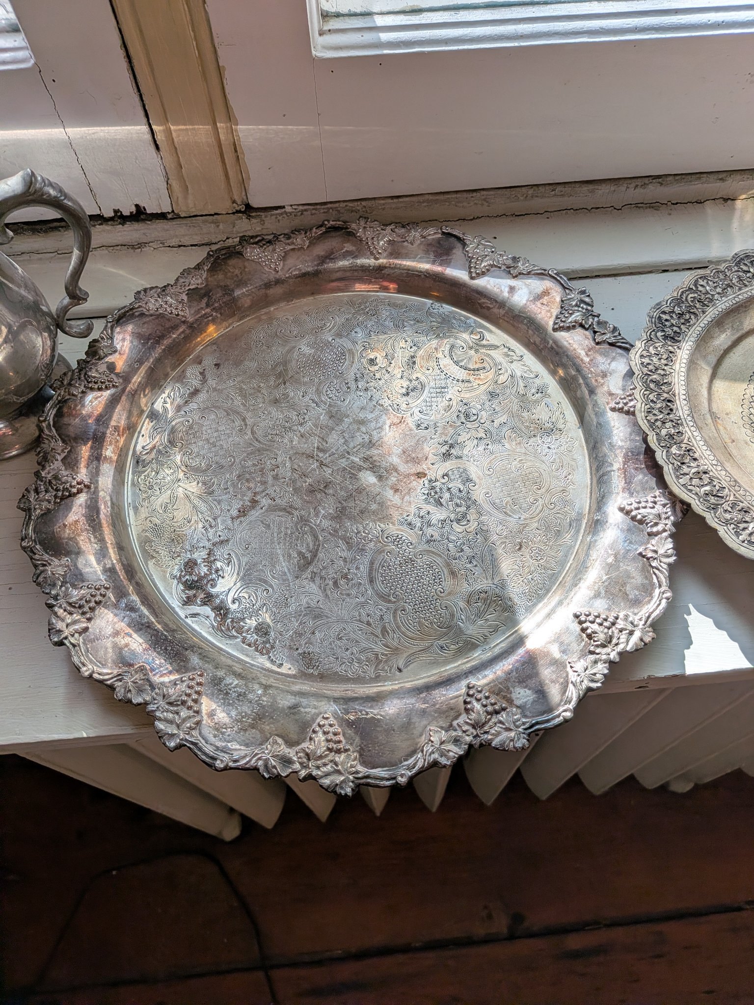 Vintage Silver Serving Lot: Trays, Mugs, Tankards, Vase, Box - photo 2