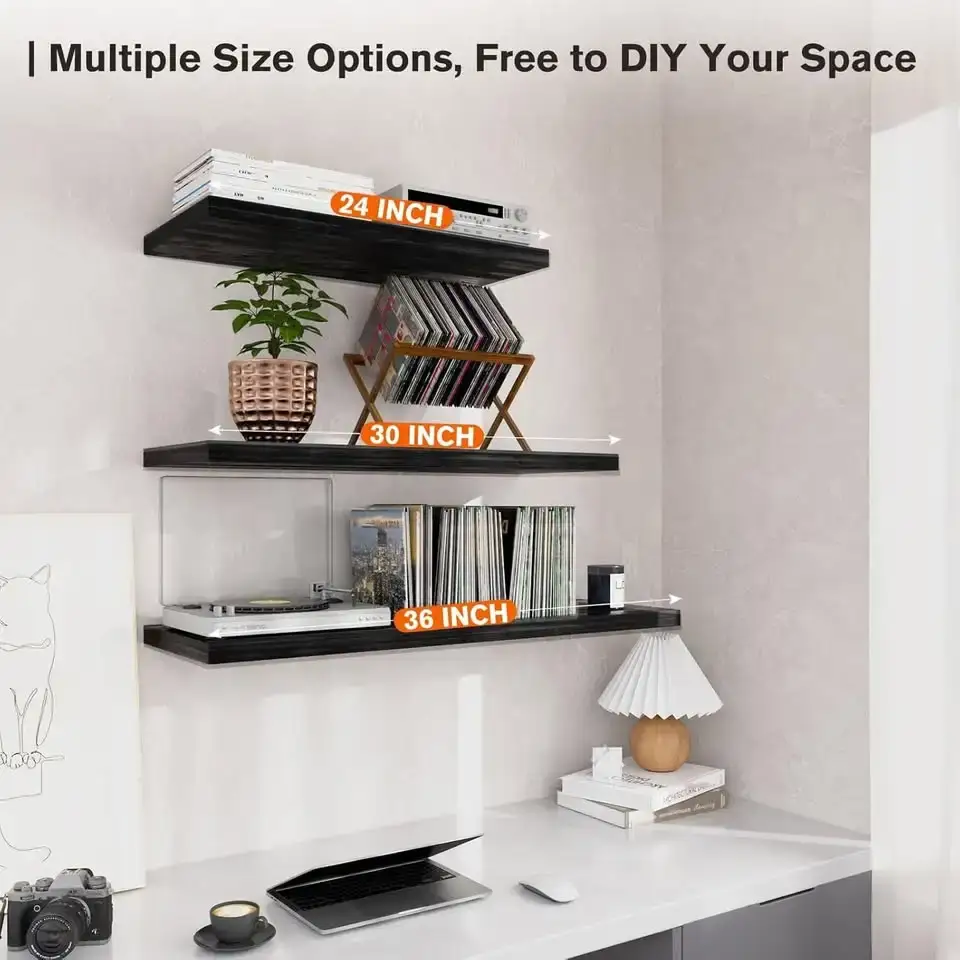 Wall Shelf Set of 1 Dark Wood Floating Shelves 30 in W x 10 in D - photo 5