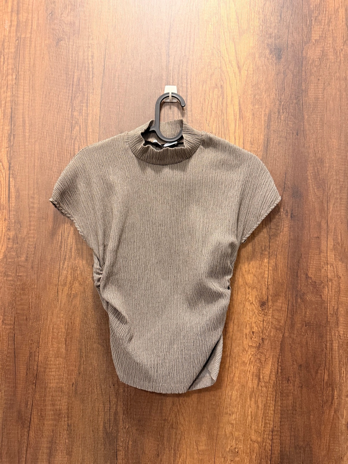 Zara Taupe Ribbed Mock-Neck Top, Size M - photo 2