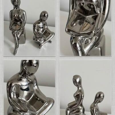 Silver Metal Bookends - Abstract Figure Design, Heavy Duty