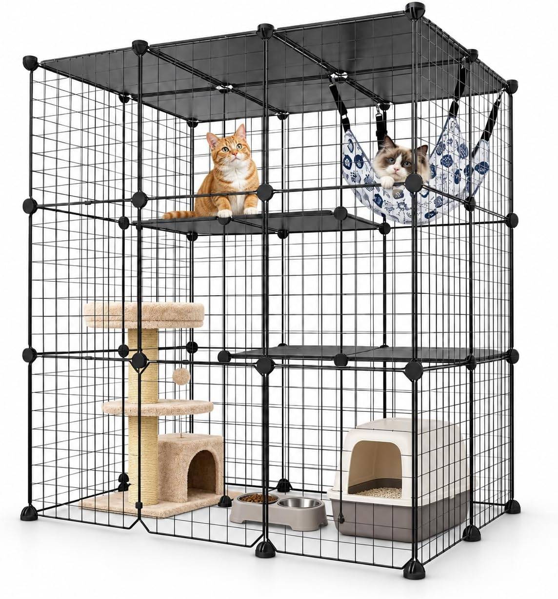 DIY3-Tier Metal Wire Cat Enclosure Playpen Catio