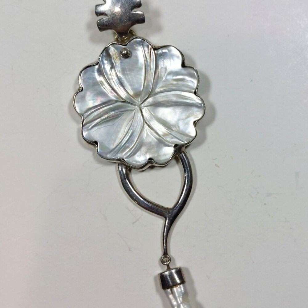Sterling Silver 925 Mother of Pearl Flower Pendant Handmade