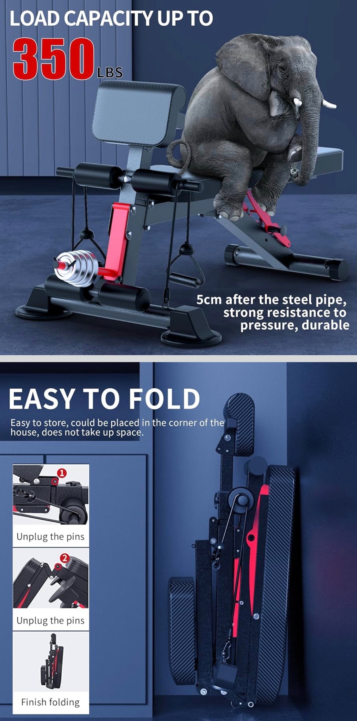 Adjustable Workout Bench Foldable Incline Decline Load 500LBS - photo 4