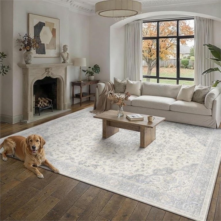 New - 8x10 Washable Area Rug / Carpet - Neutral Grey Vintage - photo 2