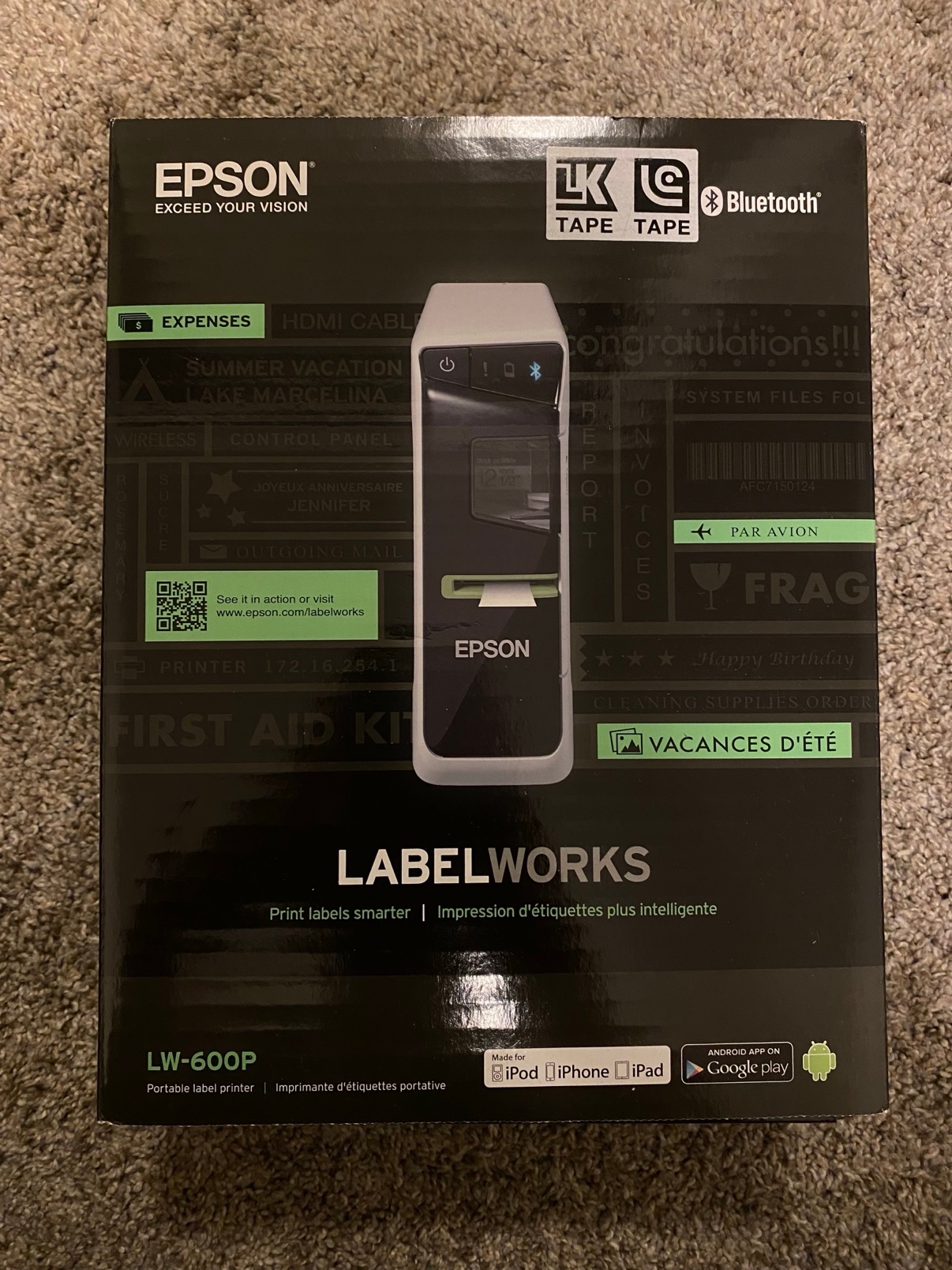 Epson LabelWorks LW-600P Bluetooth Label Printer — NEW SEALED