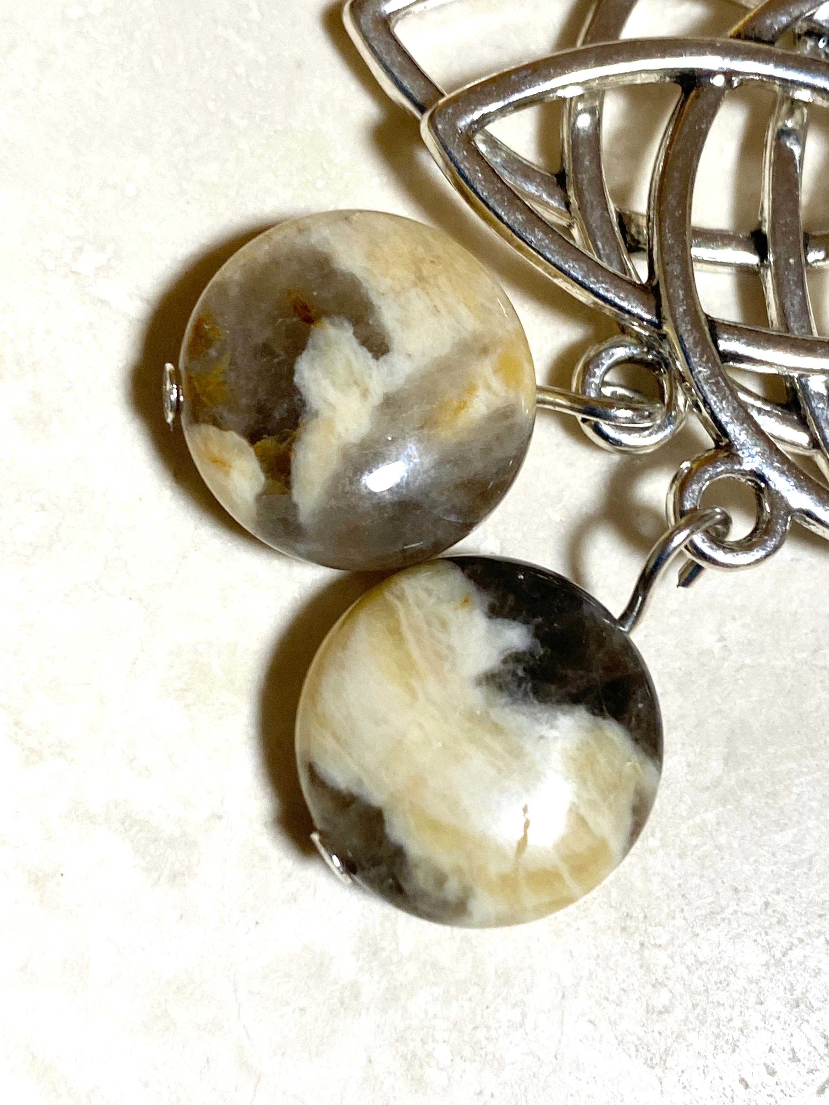 Septarian Stone Celtic Trinity Earrings, Sterling Silver Hook - photo 3