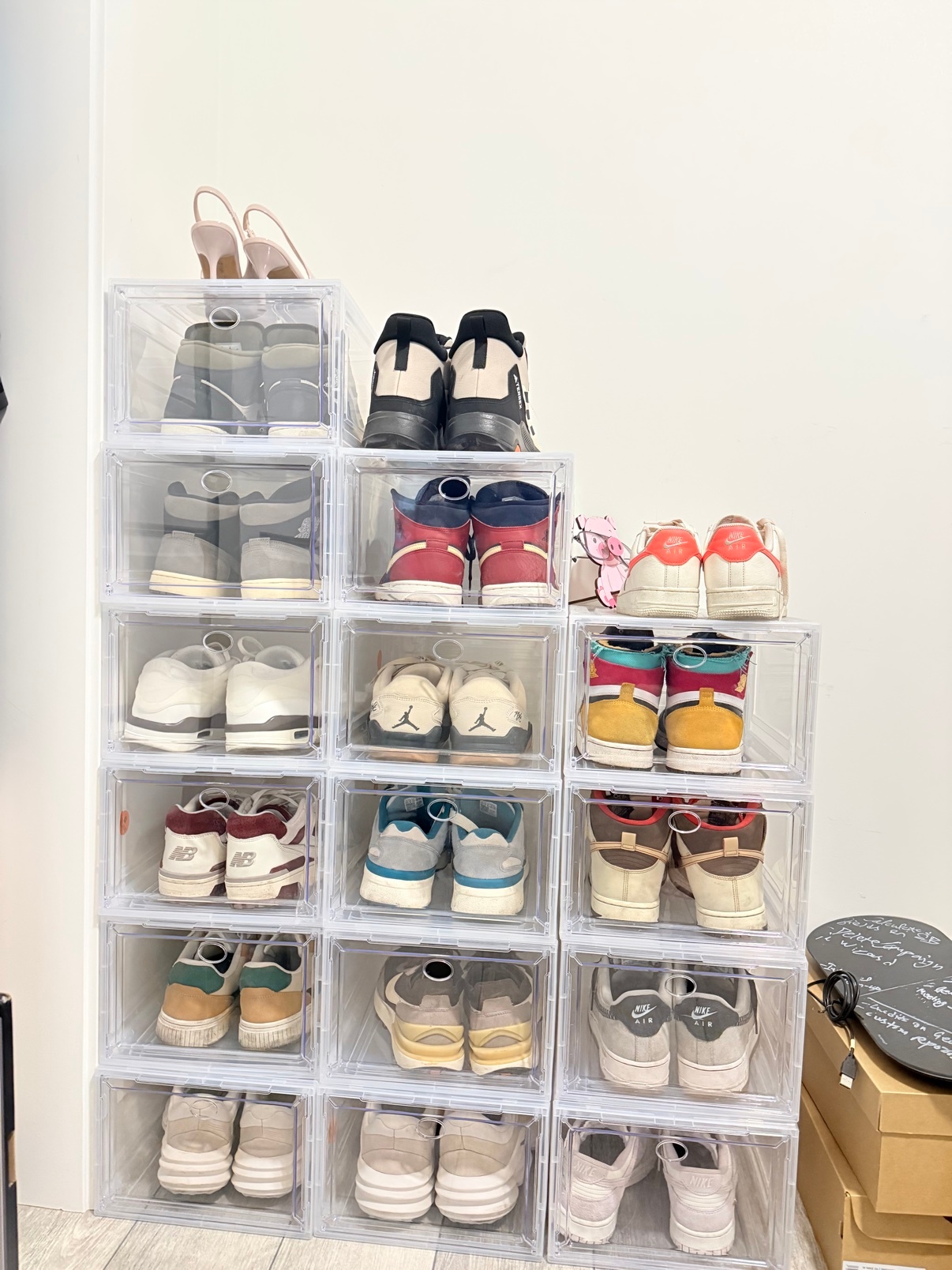 Clear Stackable Shoe Boxes - Drop-Front, Set of 10