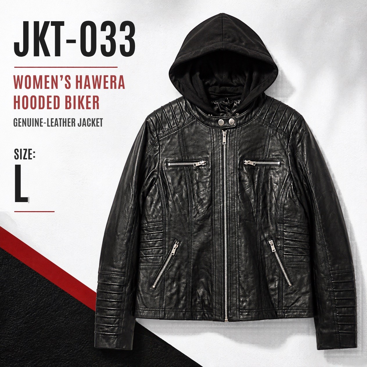 JKT-033 — Women's Hawera hooded biker jacket — brand new size L - photo 5