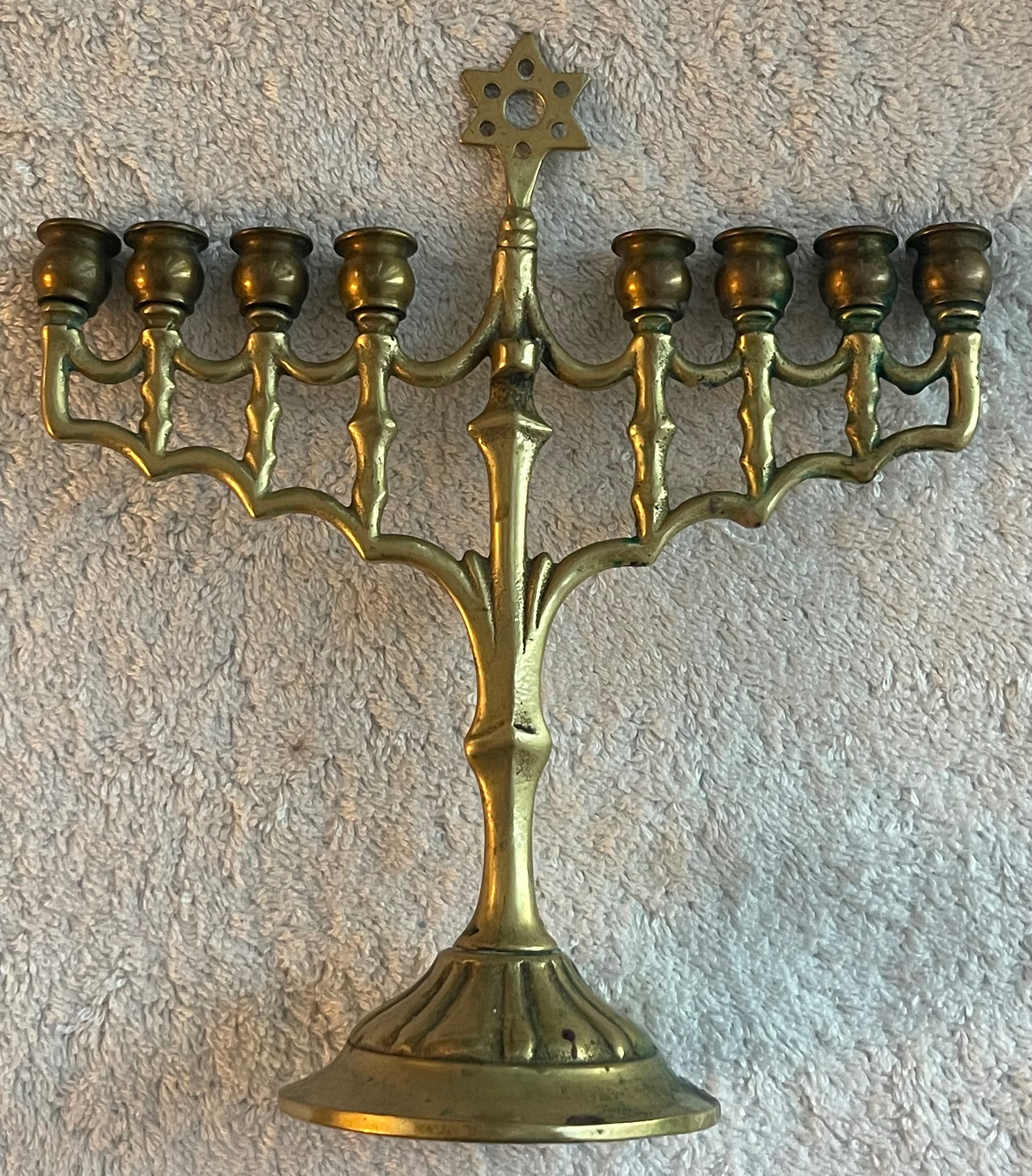 Vintage Solid Brass Hanukkah Menorah - Star of David - photo 2