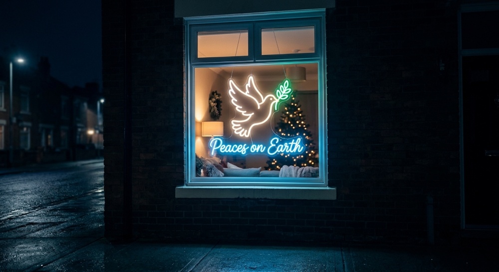 Christmas Decor 18" - "Peaces on Earth" Dove LED Neon Sign - photo 4