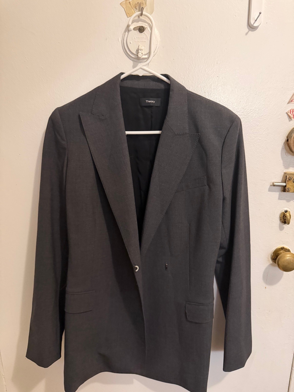 Theory Double Breasted Blazer Charcoal Wool Sz 2 NWT