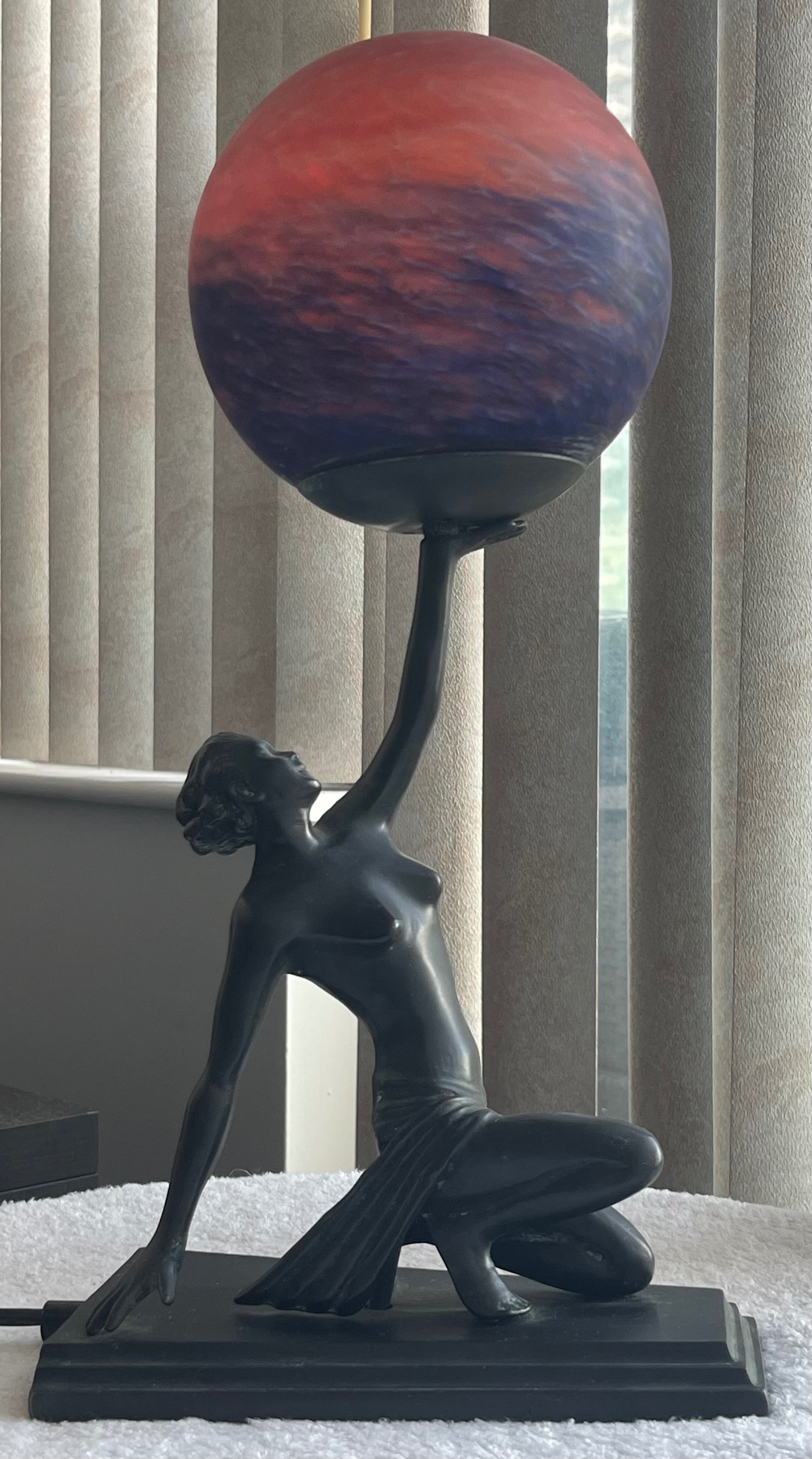Vintage Art Deco Nymph Table Lamp - Sunset Art Glass Globe - photo 2