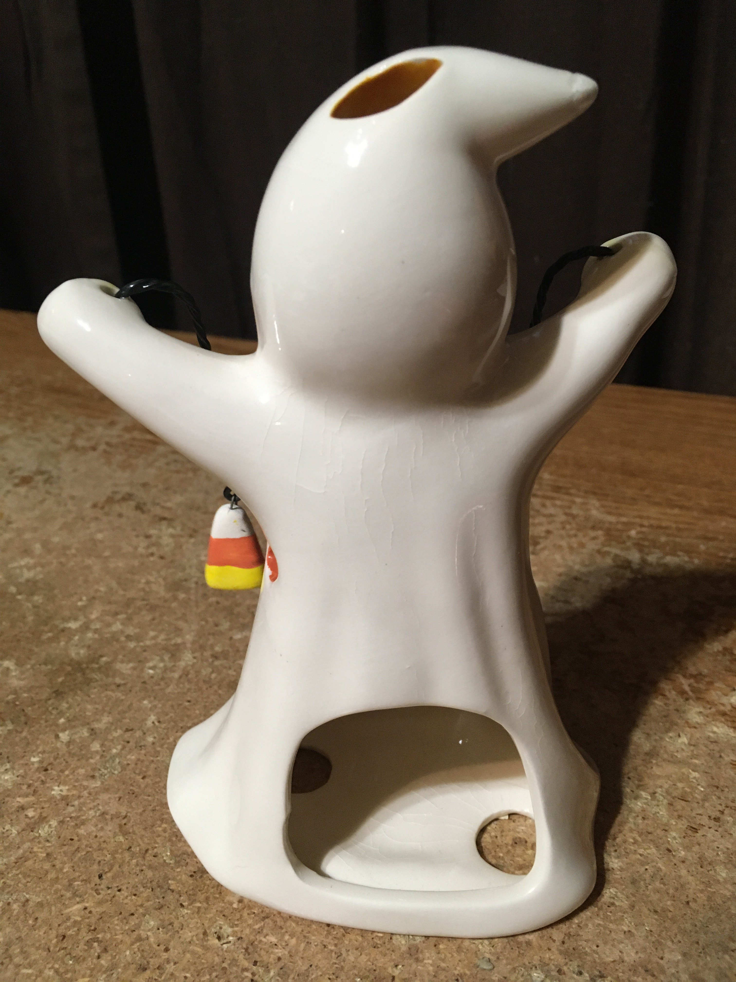 HALLOWEEN CERAMIC GHOST CANDLE HOLDER WIRE BOO HANGING CANDYCORN - photo 2
