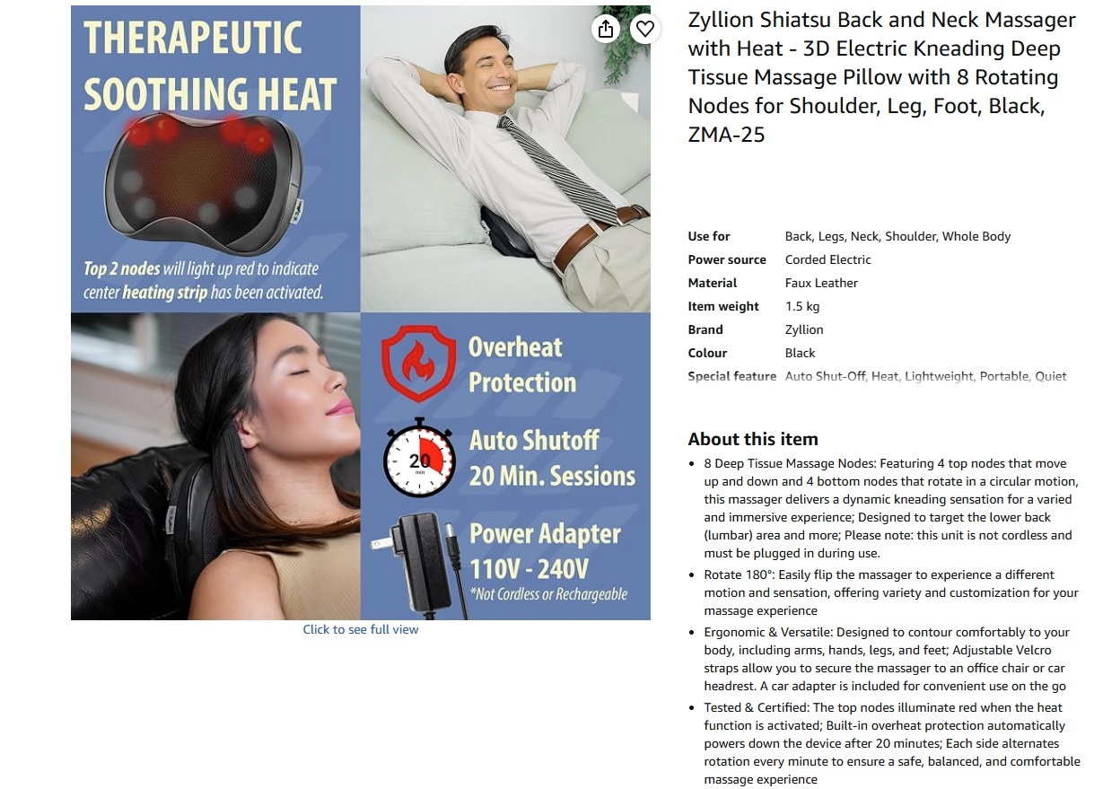 Zyllion Shiatsu Back and Neck Massager with Heat - photo 2