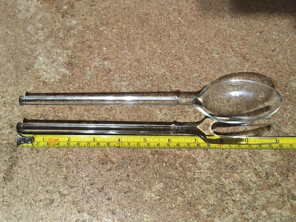 VINTAGE DECO DEPRESSION ERA GLASS SALAD FORK & SPOON CLEAR GLASS - photo 4