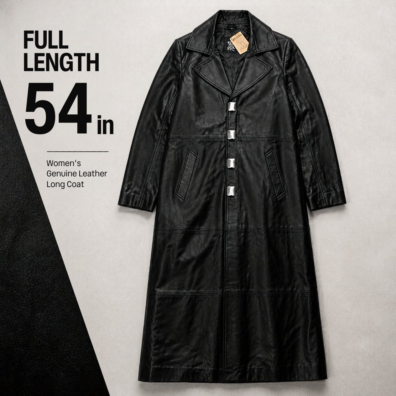 JKT-012 — Women's leather long coat — brand new, size XL