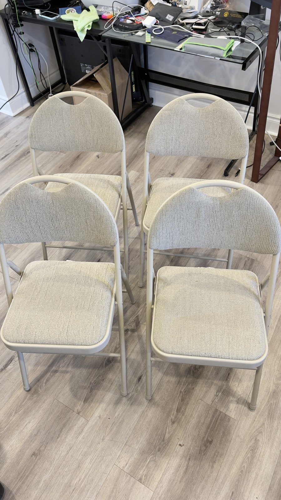 Cosco Folding Card Table + 4 Padded Chairs – 5-Piece Set, Beige