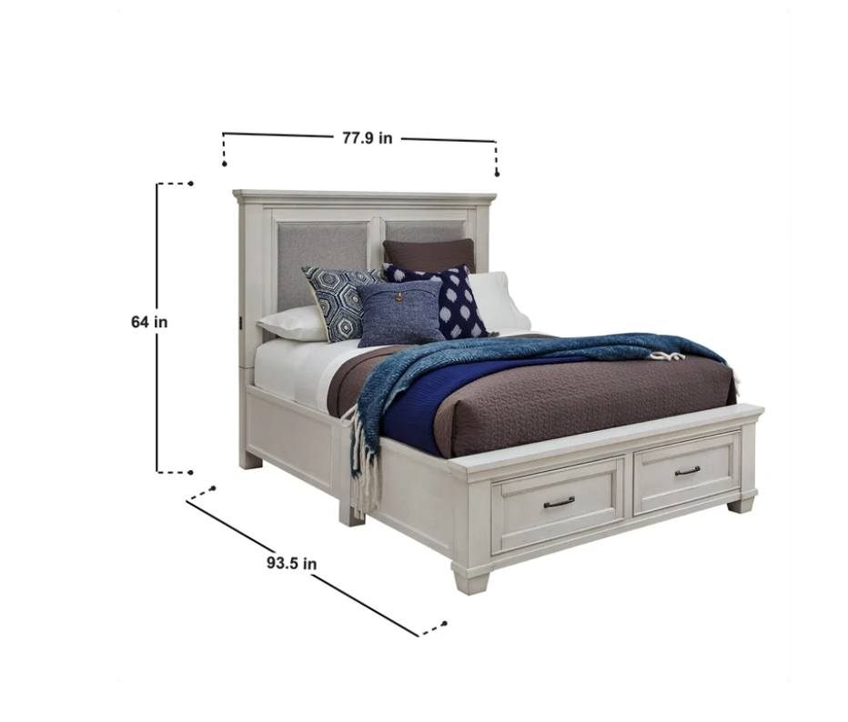 Pierce Cal King Storage Bed Frame Antique White w/ USB
