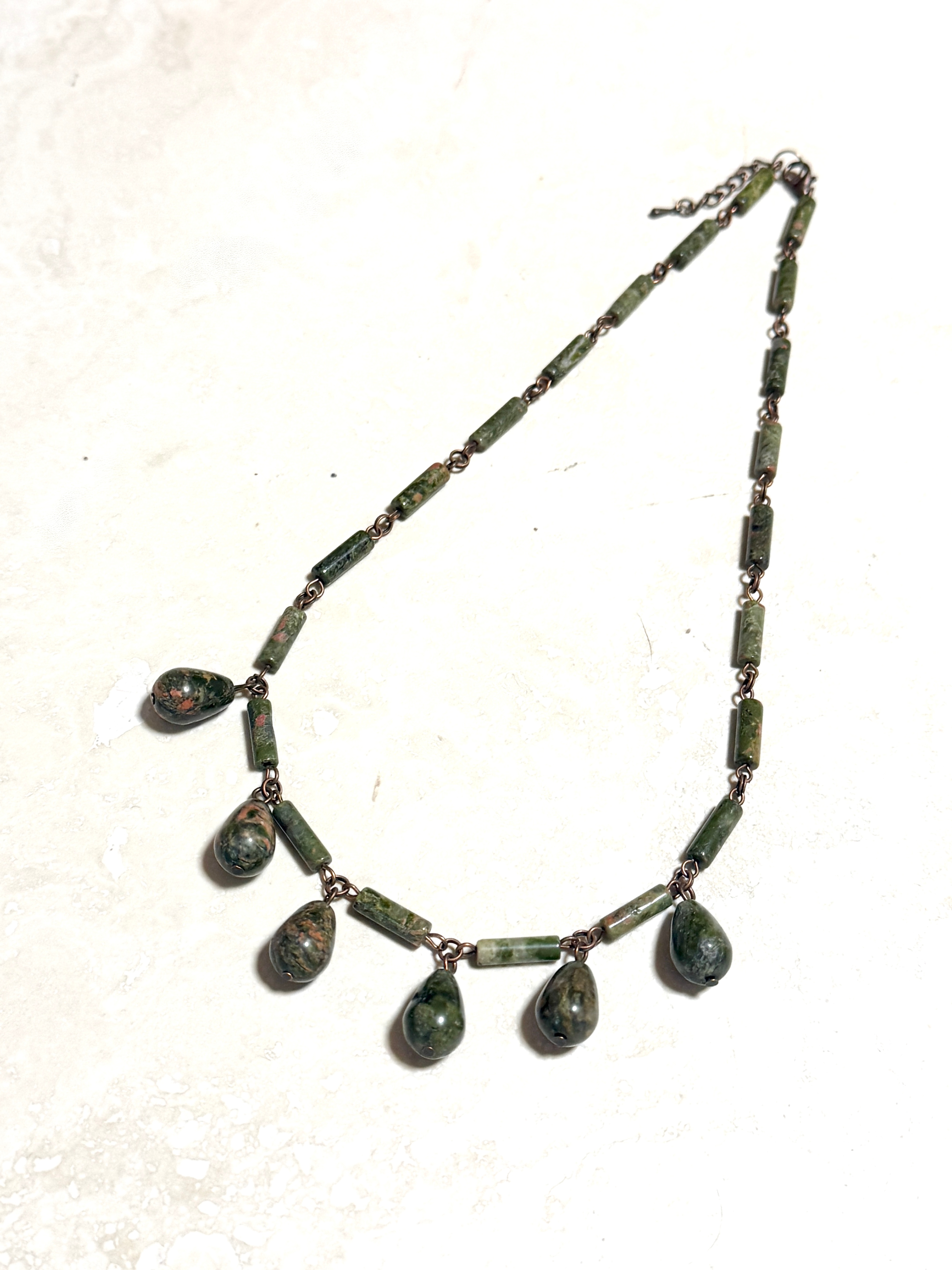 Rustic Natural Green Unakite Necklace, Copper Links - photo 3