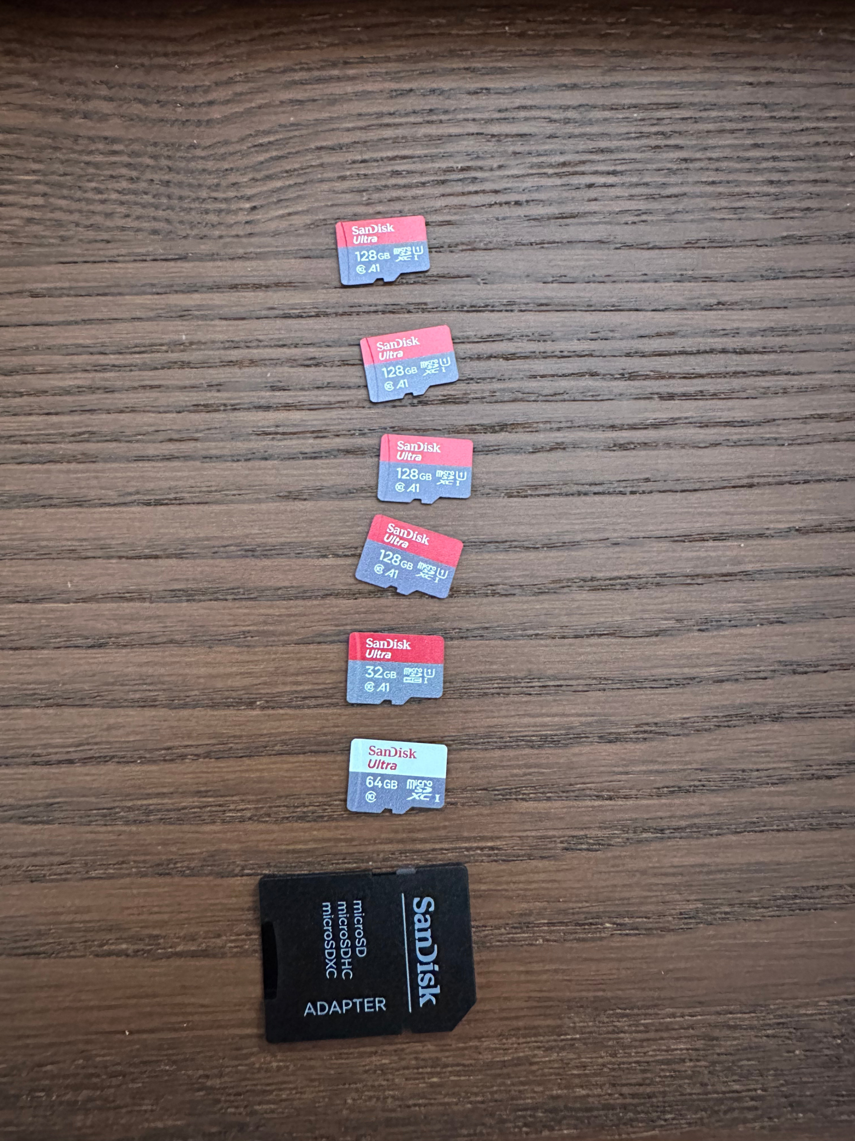 512GB SanDisk SD card (4x 128GB) + 96gb SD card extra