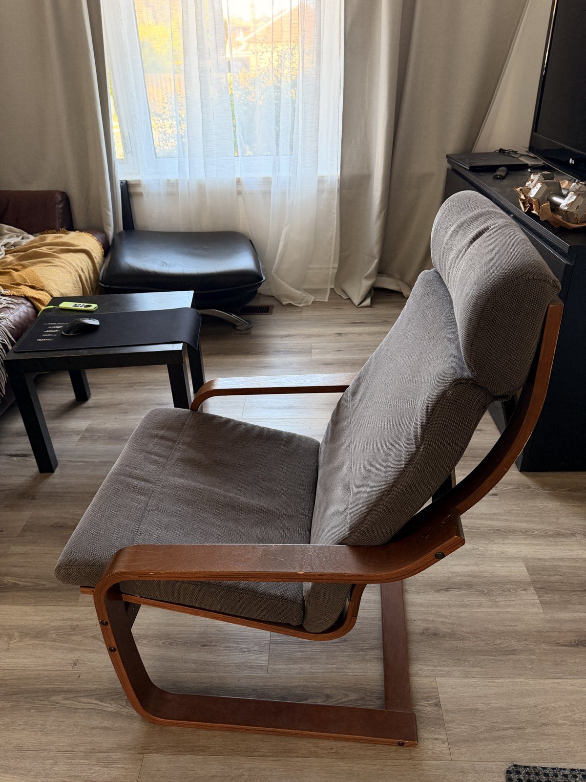 IKEA POÄNG Armchair – Brown Bentwood Frame, Dark Grey Cushion - photo 2
