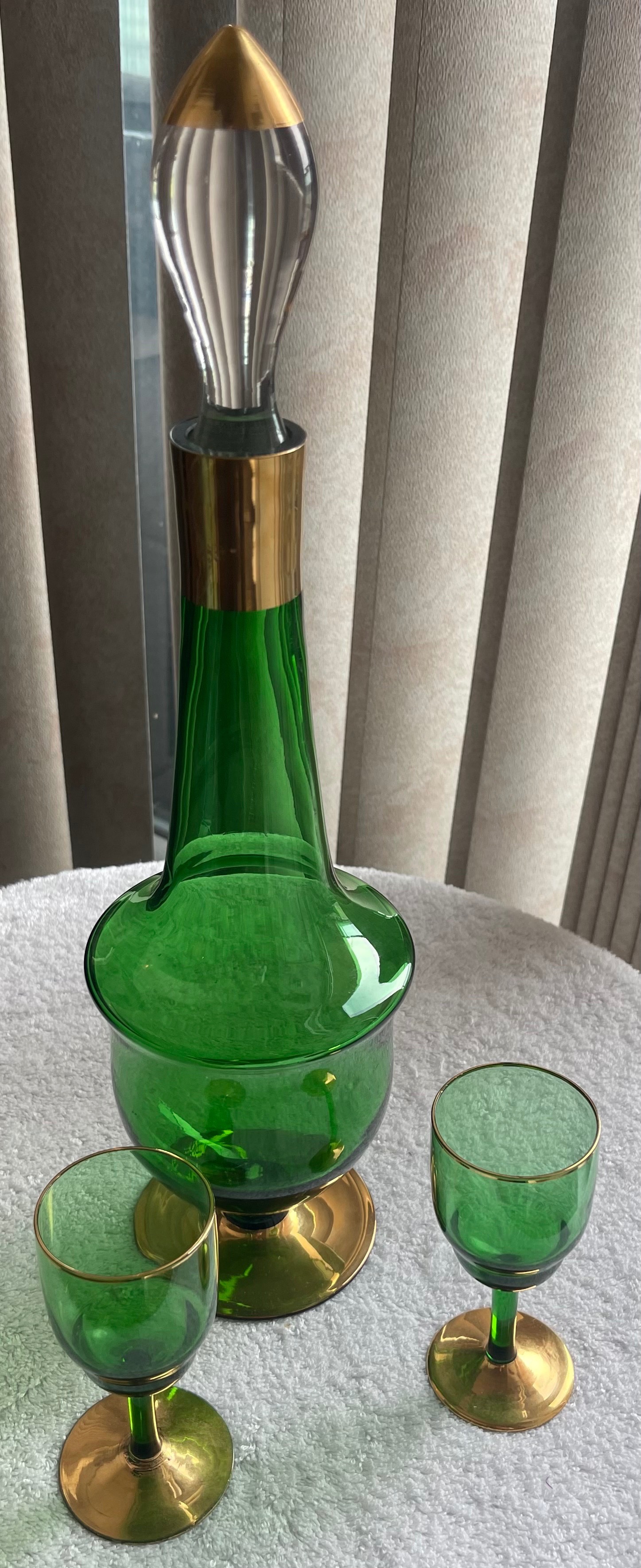Vintage MCM Emerald Green & Gold Decanter Set - photo 2