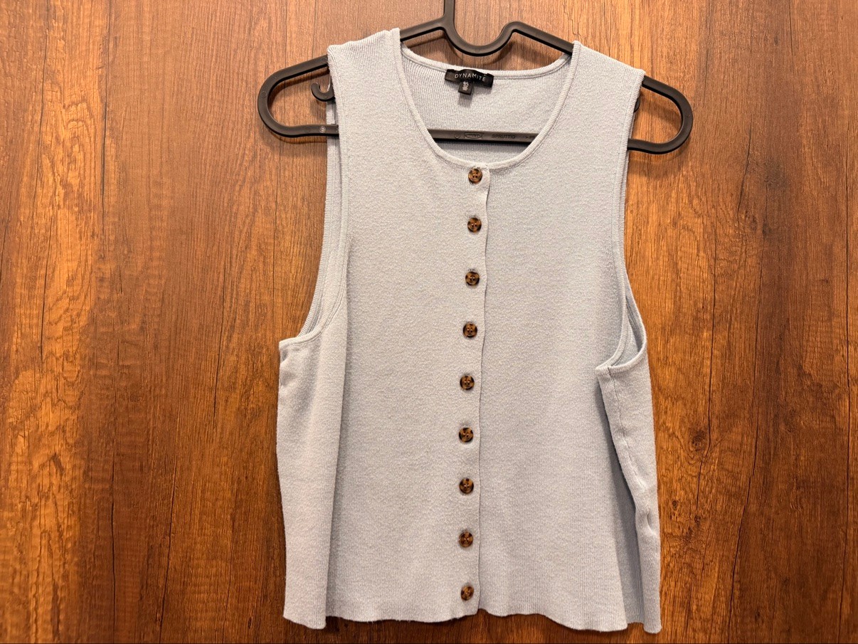 Dynamite Light Blue Button-Front Knit Vest, Size L