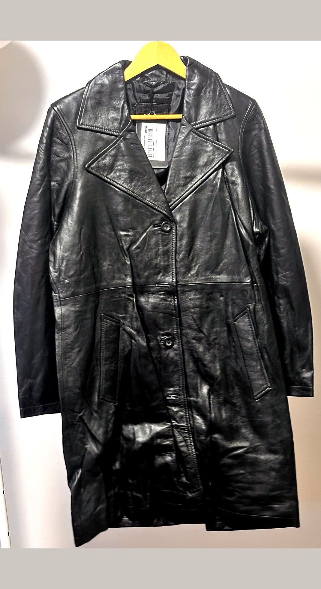 Women's black leather car coat — brand new, size 2XL