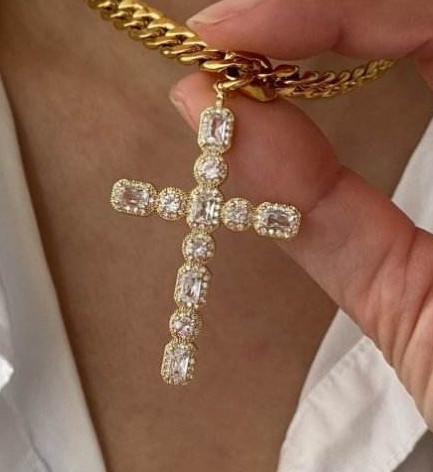 Large Cross on a Cuban Chain, Waterproof Stainless Steel - photo 2