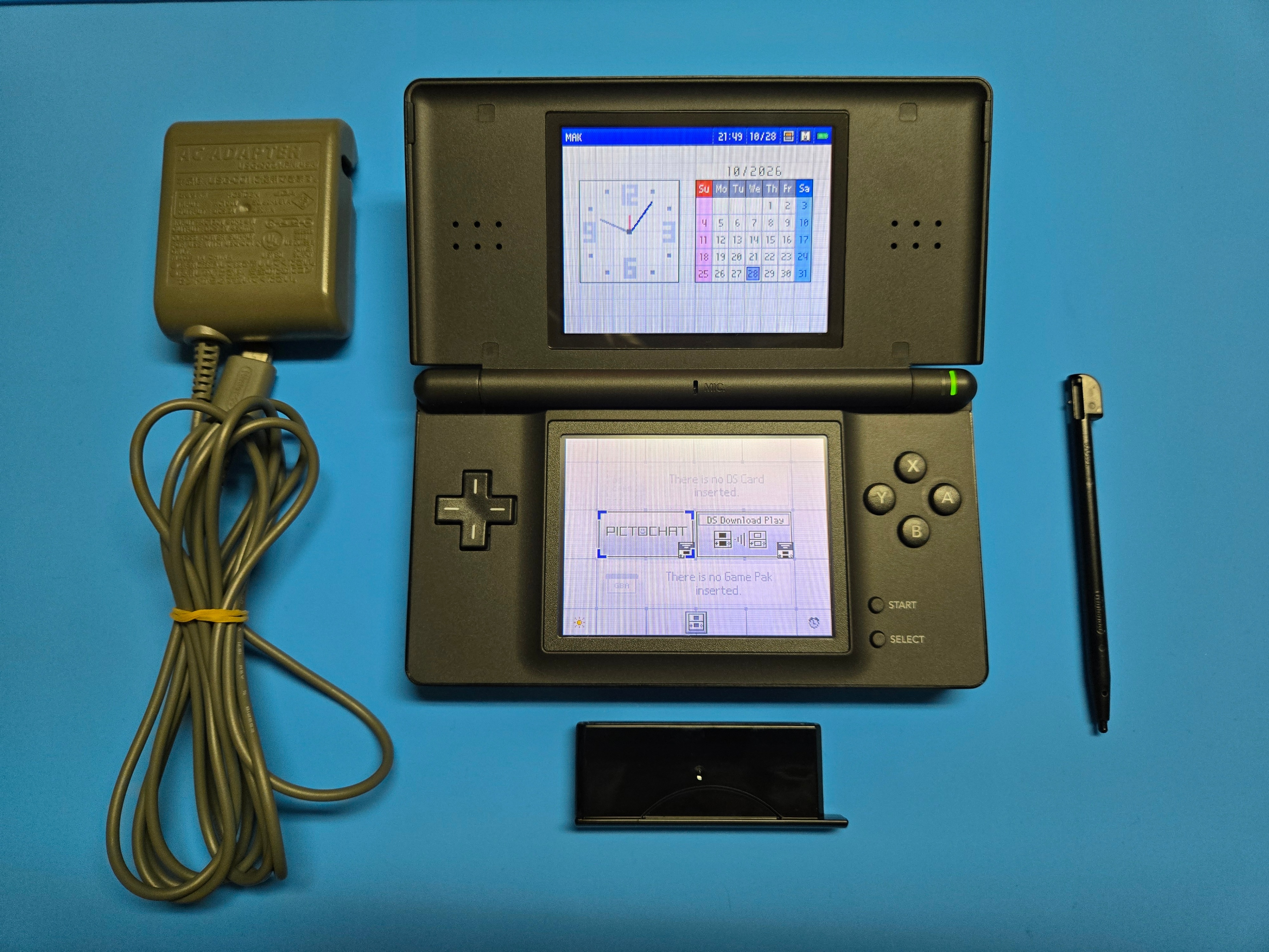 Nintendo DS Lite Black W/ Original Charger, Stylus, GBA Cover