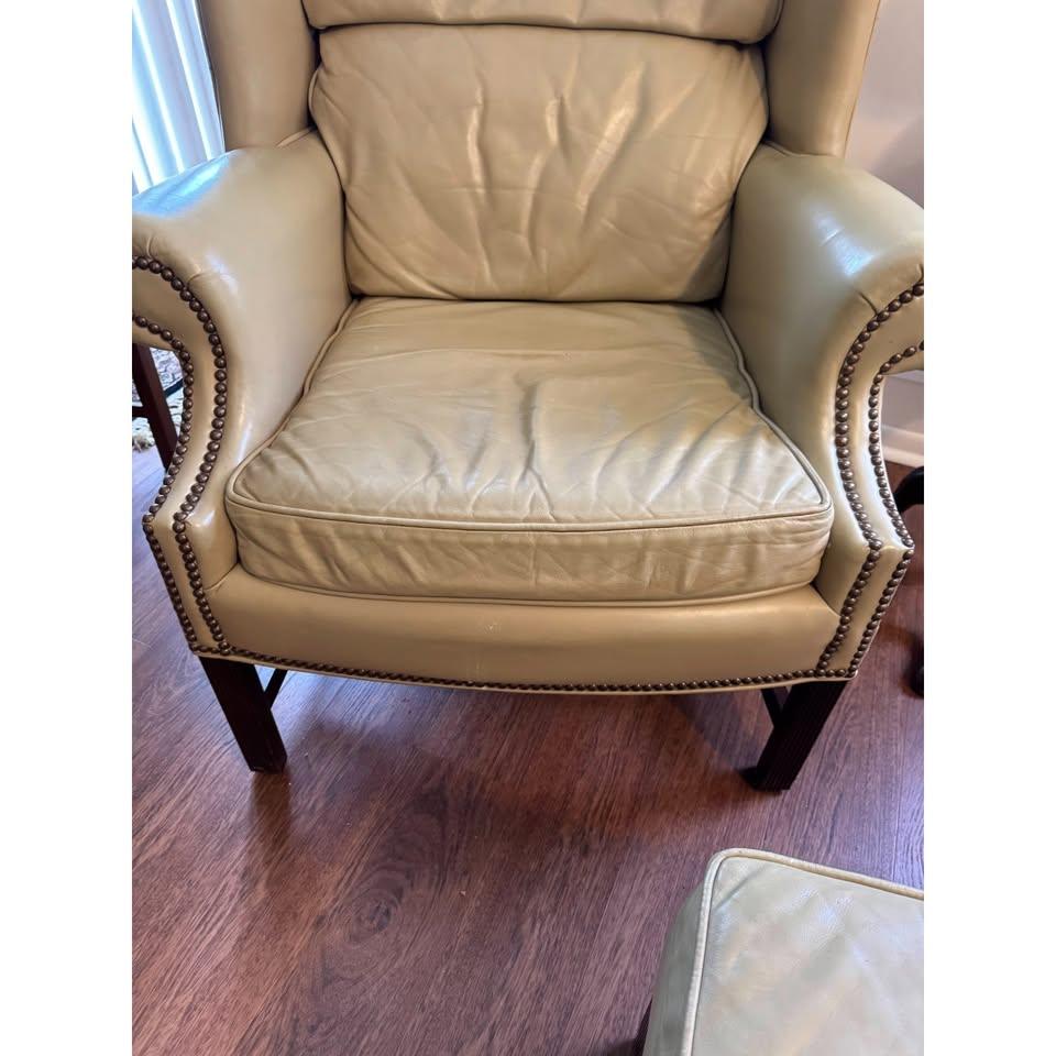 Classic Leather Chippendale Wingback Chair Ottoman Set - photo 3